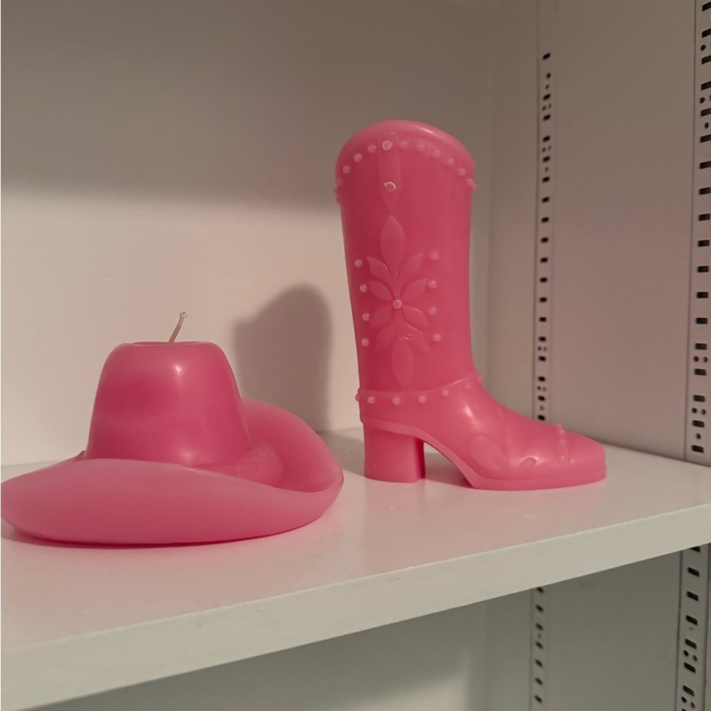 Pink Cowboy Boot and Hat Candle Set